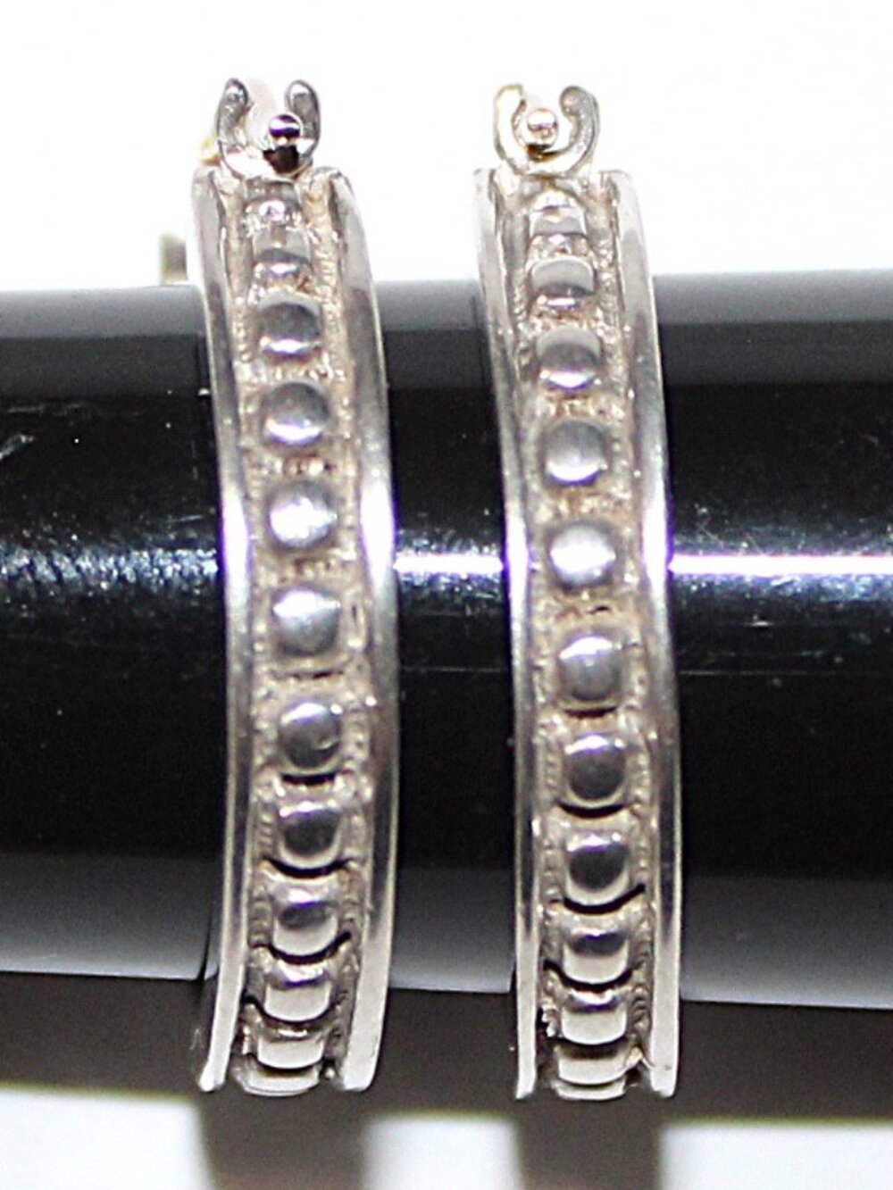Sterling Silver Stud Texture Hoop Earrings